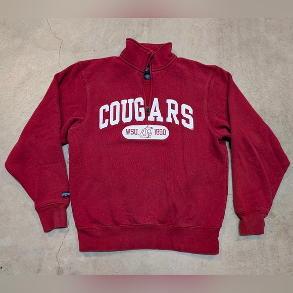Y2K Jansport Washington State Cougars 1/4 Zip Mens S Red Sweatshirt - Picture 1 of 10